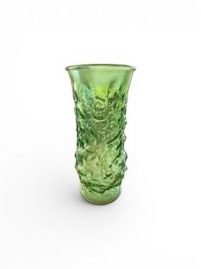 Vintage E.O. Brody Co. Green Crinkle Glass Vase MCM Cleveland Ohio